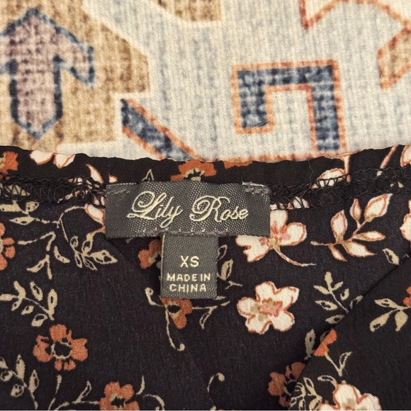 Lily Rose Women’s Black Floral Long Sleeve Cinch Front Baby Doll Dress Size XS - Picture 10 of 14